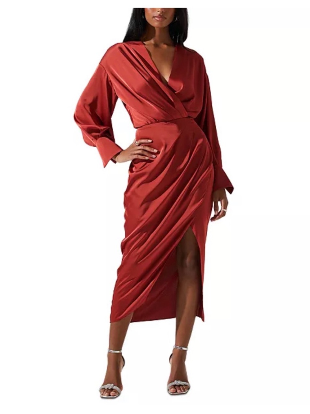 NWOT- ASTR the Label Women's Blouson-Sleeve Faux-Wrap Sadyra Dress, Red, XS